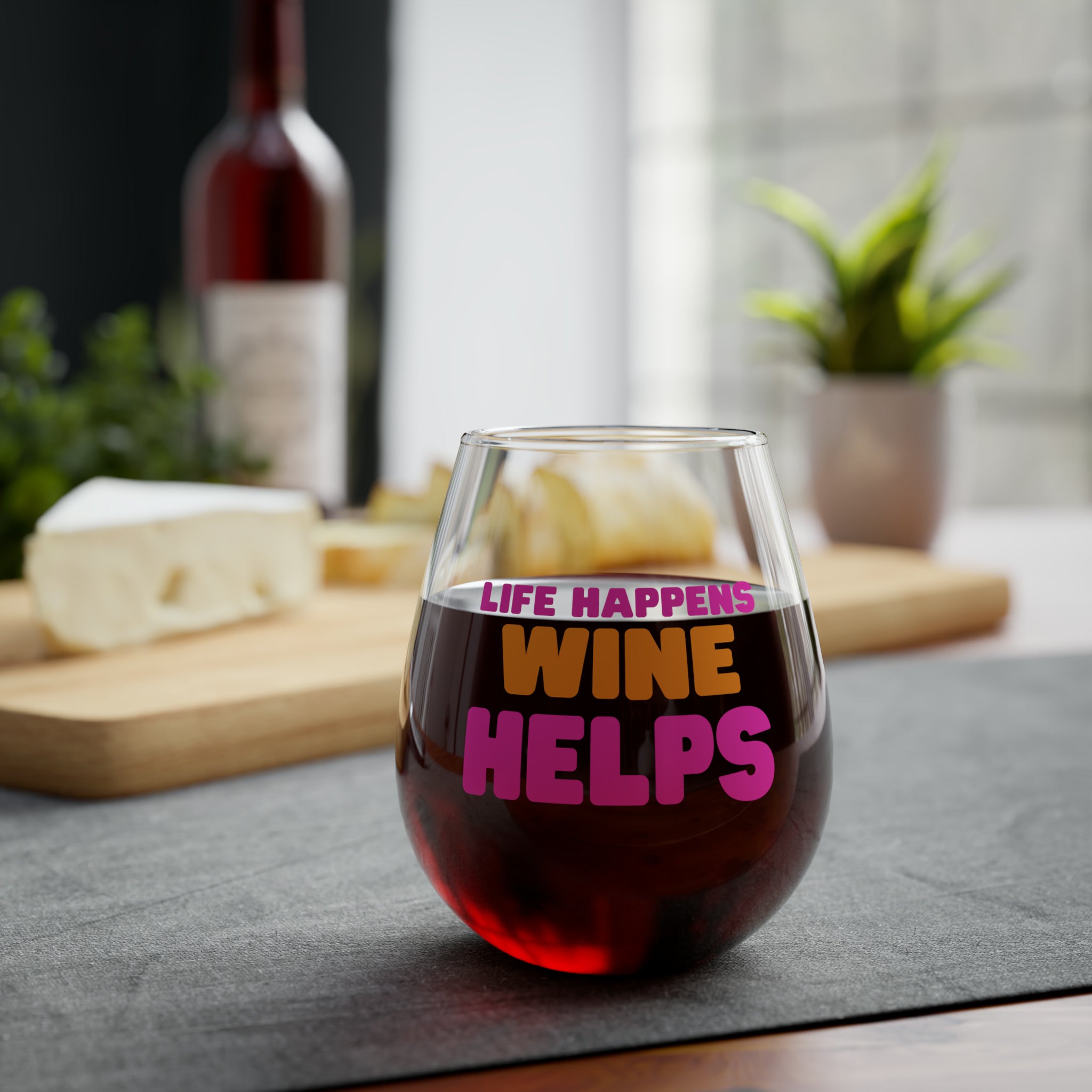 Life Happens, Wine Helps - Stemless Wine Glass, 11.75oz