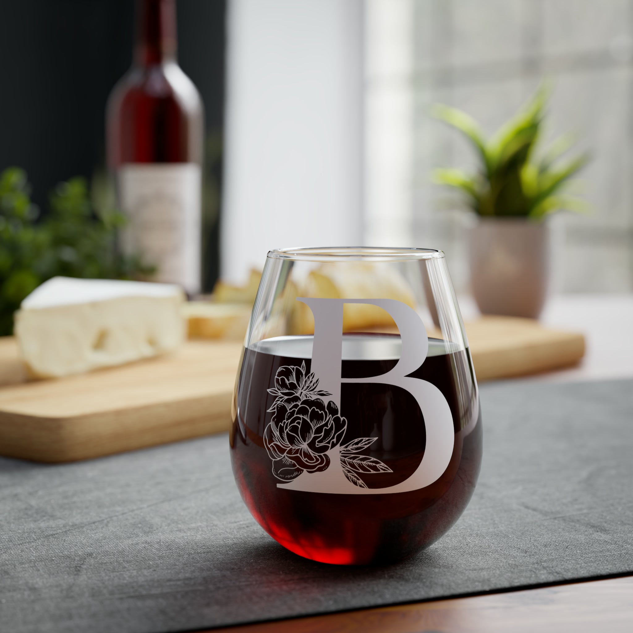 Stemless Wine Glass, 11.75oz - Monogram B