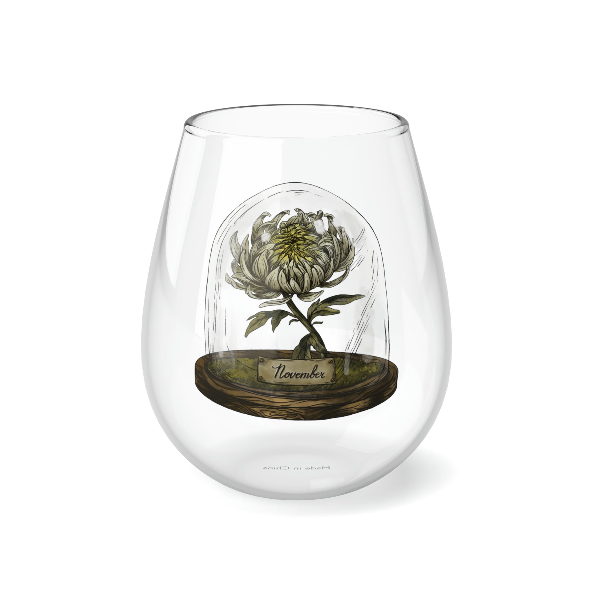 Stemless Wine Glass, 11.75oz - November Birth Flower